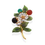 A Carved Hardstone and Diamond Bramble Spray Brooch, by Carrington, realistically modelled with