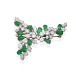 An Emerald and Diamond Spray Brooch, set throughout with pear cut emeralds and round brilliant cut