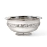 A Large 19th Century Portuguese Silver Bowl, maker's mark indistinct, Porto, circa 1850, chased with