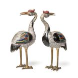 A Pair of Chinese Cloisonné Figures of Cranes, Qing Dynasty, probably 19th century, each modelled