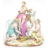 A Meissen Porcelain Group of Europa and the Bull, circa 1880, the goddess sitting on the beast,