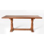 Mouseman: A Robert Thompson English Oak 6ft Refectory Dining Table, the rectangular dowelled top