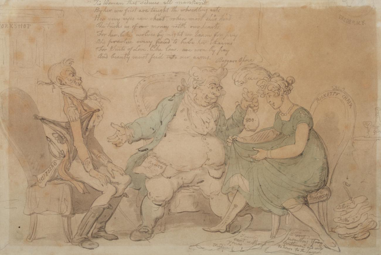 Thomas Rowlandson (1756-1827) ''Mrs. Clark receiving a bribe to effect promotion'' Pen and ink and