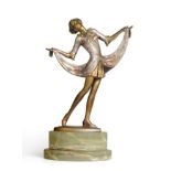 Josef Lorenzl (1892-1950): A Cold Painted Bronze Figure, circa 1925, modelled as a dancer, on a