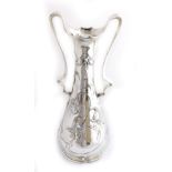 An Art Nouveau Dautzenberg Silver Plated Pewter Twin-Handled Vase, designed by J.R.Hannig,