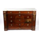 A French Mahogany Empire Style Four Drawer Straight Front Chest, late 19th century, with grey and