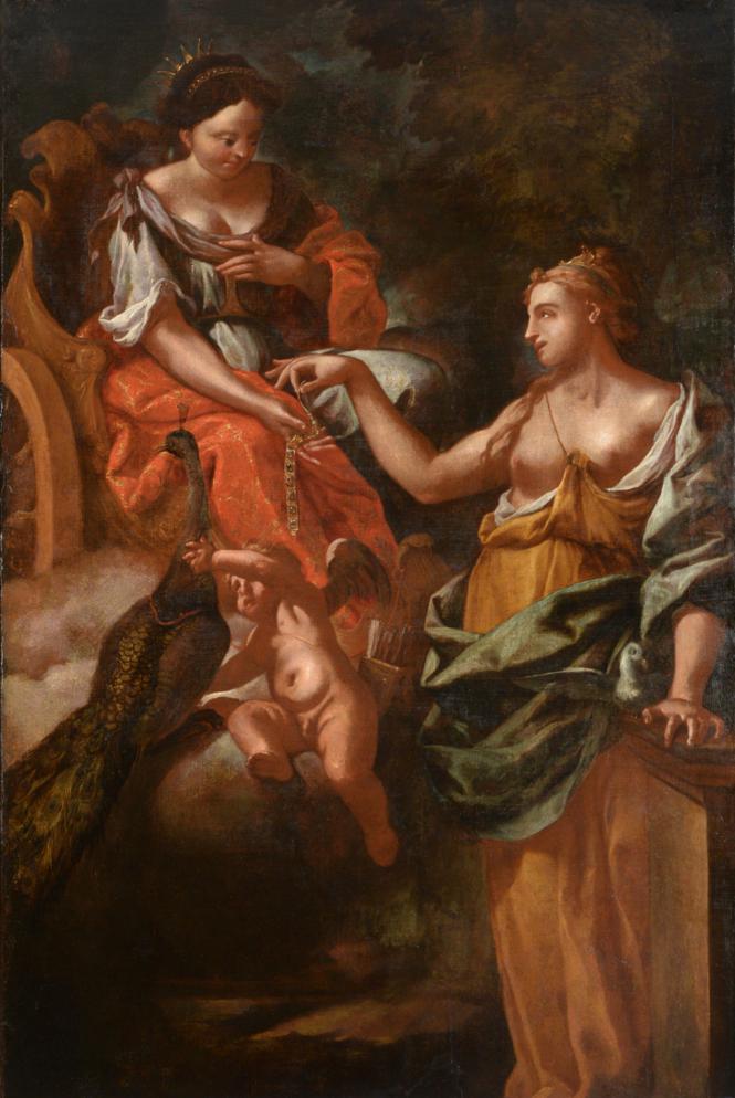 Follower of Francesco Trevisani (1656-1746) Italian Juno receiving the girdle from Venus Oil on