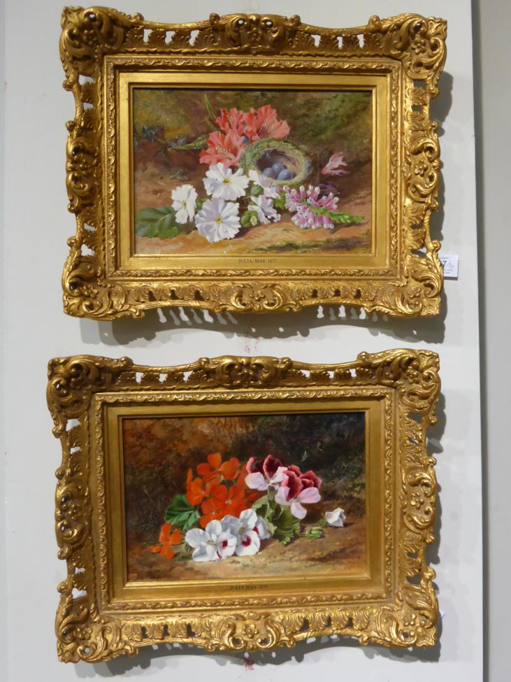 Julia May (19th century) ''Bird's Nest & Flowers'' Geranium on a mossy bank One with original - Image 3 of 3