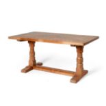 Mouseman: A Robert Thompson English Oak 5ft Refectory Dining Table, the rectangular dowelled top