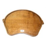 Mouseman: A Robert Thompson English Oak Kidney Tea Tray, with carved mouse signature handles, 48cm