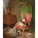 Léon Charles Huber (1858-1928) French ''The Favourite Chair'' Signed and inscribed ''Paris'', oil on