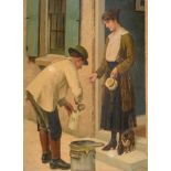 William Gunning King (1853-1940) Milk delivery Signed, numbered 338 on backing board, oil on canvas,