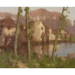 David Gauld RSA (1865-1936) Scottish Mill beside a lake Signed, oil on canvas, 57cm by 70.5cm See