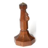 Mouseman: A Robert Thompson English Oak Table Lamp, octagonal column and base, with carved mouse