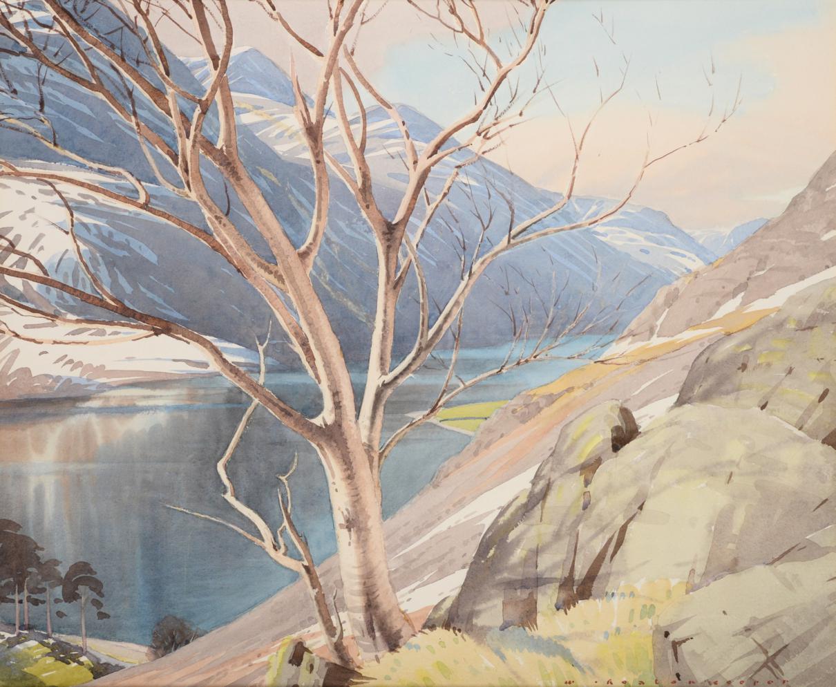William Heaton Cooper RI (1903-1995) ''Spring Snow, at Buttermere'' (1966) Signed, watercolour, 45cm