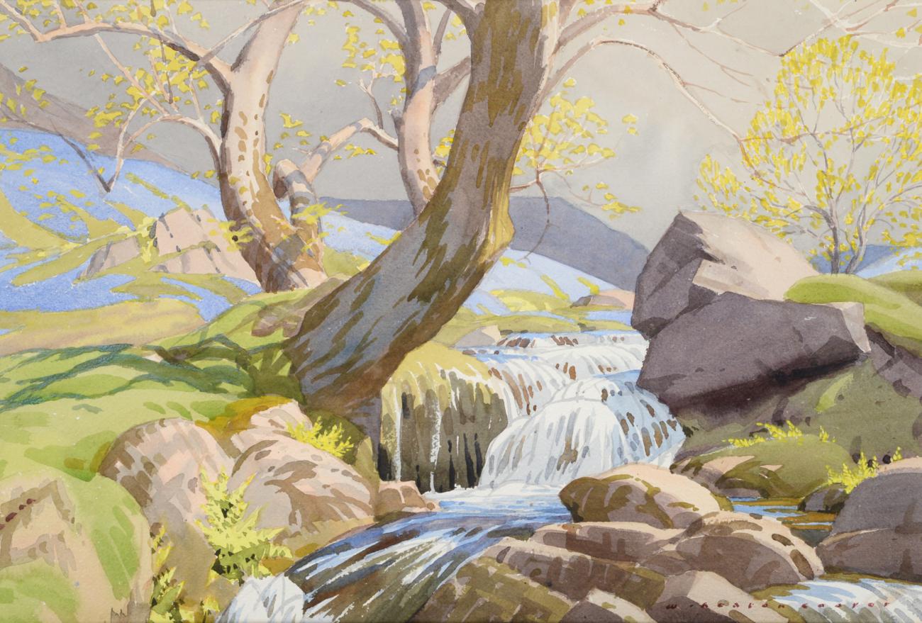 William Heaton Cooper RI (1903-1995) ''Upstream in Rannerdale'' Signed, watercolour, 36cm by 53.