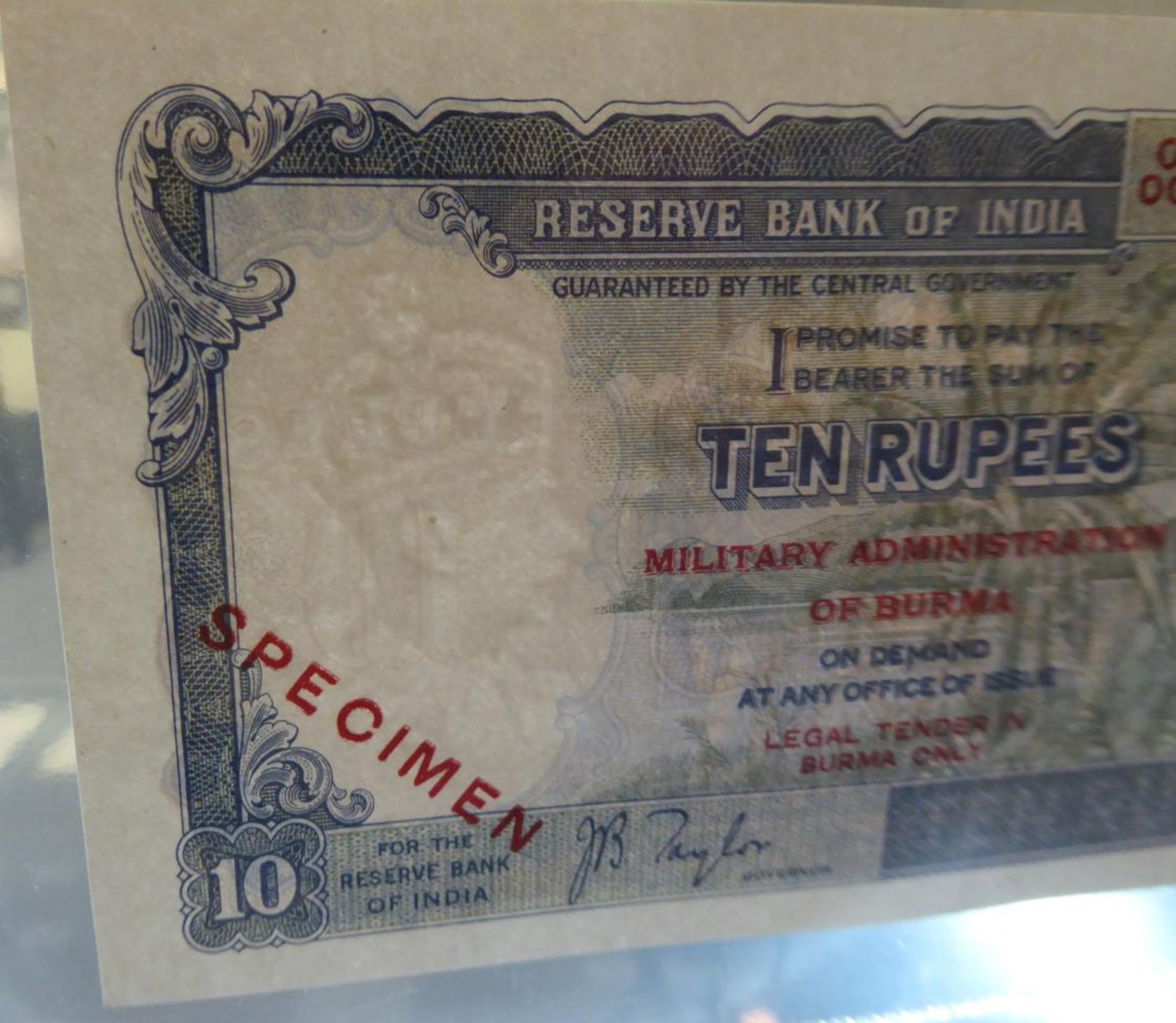 Burma, a Set of 6 x Specimen Banknotes comprising: 2 x provisional issue notes (1943) 4 annas & 8 - Bild 8 aus 12