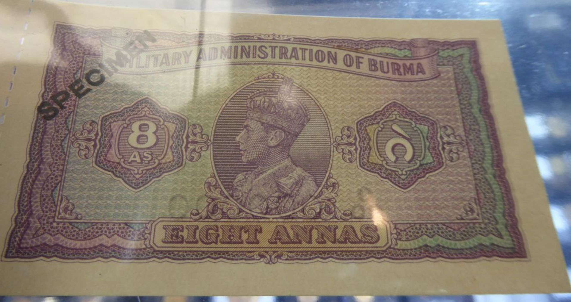 Burma, a Set of 6 x Specimen Banknotes comprising: 2 x provisional issue notes (1943) 4 annas & 8 - Bild 4 aus 12