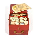 Bamboo and bone Mahjong set in lacquered case