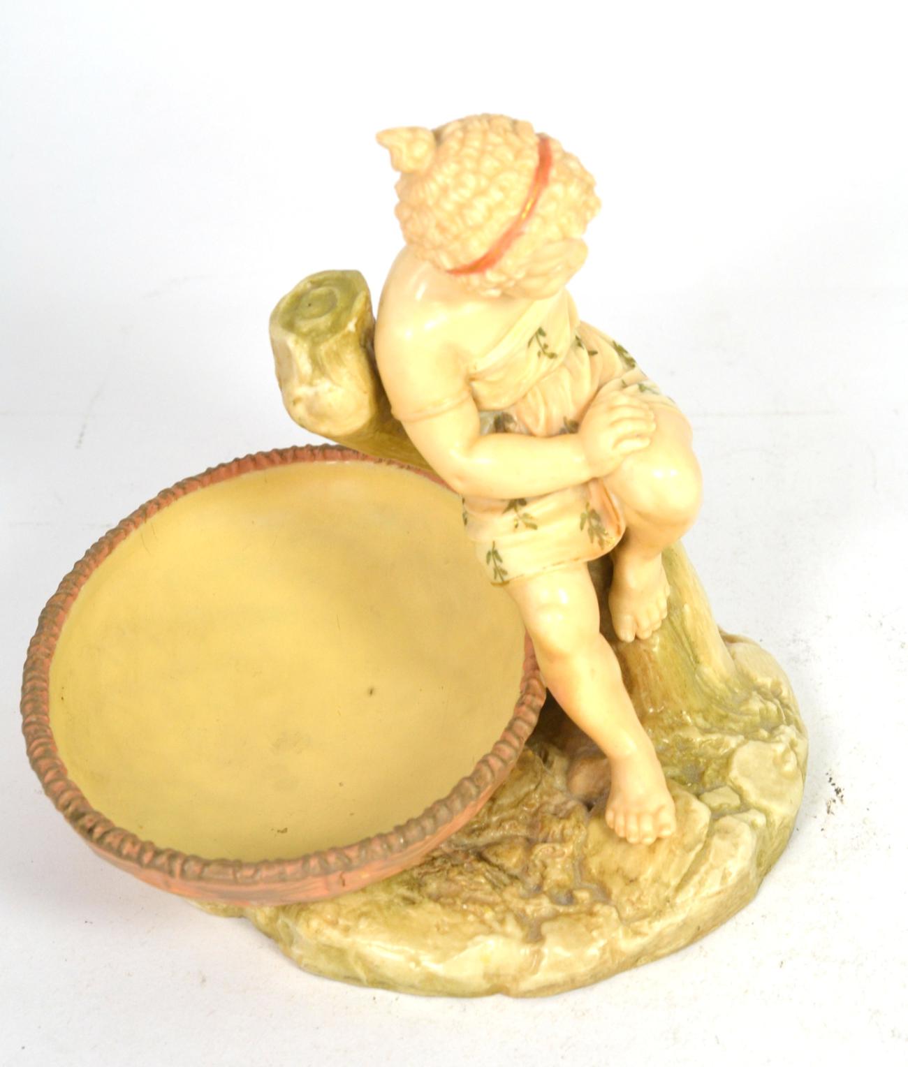 A Royal Worcester figural dish by James Hadley, shape number 1247, with impressed signature and date - Image 4 of 5