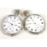 Two silver open faced keyless pocket watches, signed Waltham Mass, and H Samuel, Manchester, lever