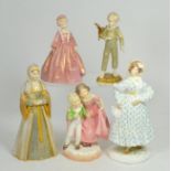 Five Royal Worcester figures; The Parakeet, model number 3087; Grandmother's Dress, model number