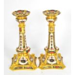 A pair of Royal Crown Derby Imari candlesticks, pattern 1128, 26.5cm