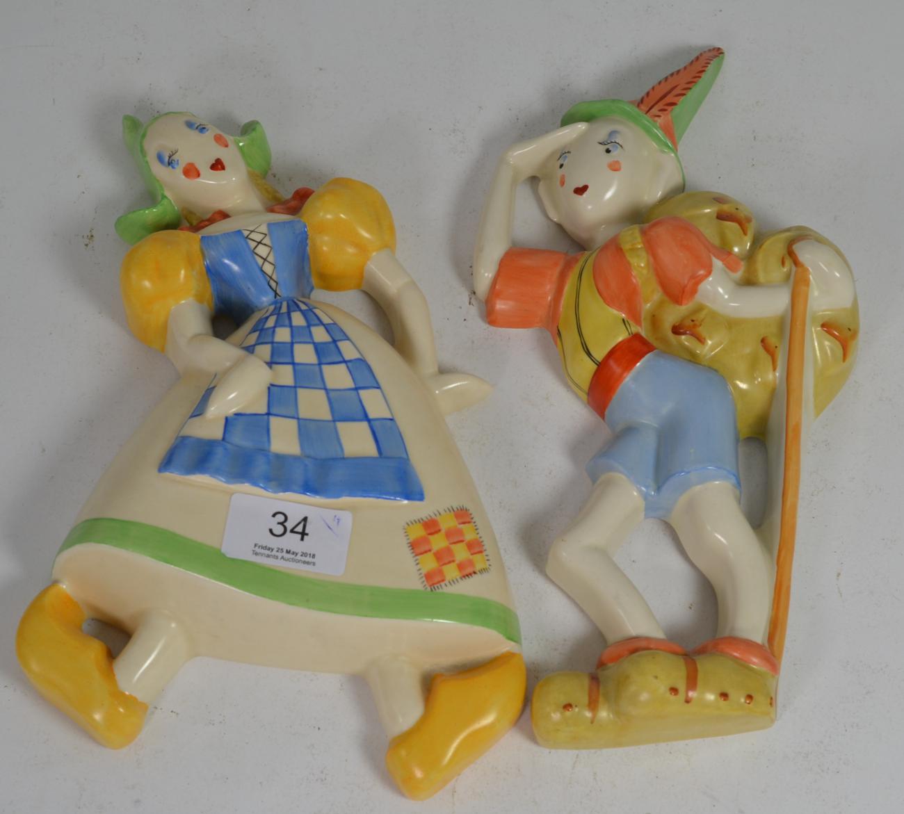 Two Crown Devon Art Deco wall plaques in the form of a Dutch boy and girl and two Crown Devon dog - Image 3 of 3