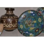 A 20th century Cloisonne charger and a Cloisonne vase