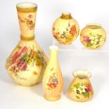 Five various Royal Worcester floral painted blush ivory vases, various dates circa 1890/1900