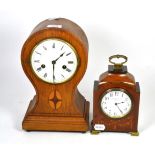 An Edwardian inlaid mahogany mantel clock with painted dial, Goldsmith & Silversmith Company, 112