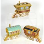 Three Royal Crown Derby Imari paperweights Burton wagon gypsy caravan 279/750, The Ledge Wagon 766/