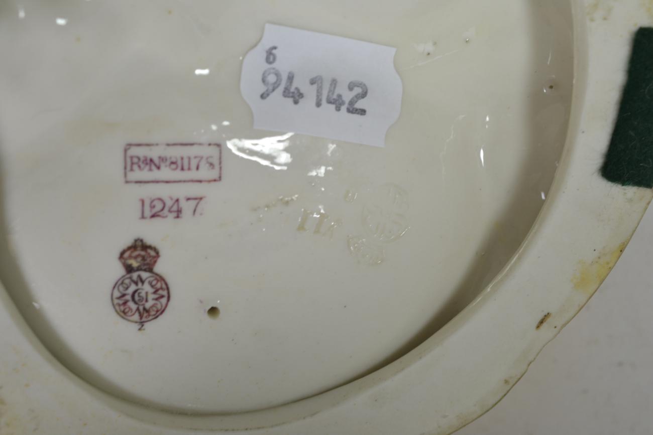 A Royal Worcester figural dish by James Hadley, shape number 1247, with impressed signature and date - Image 3 of 5