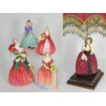 Six Royal Doulton ladies: Pantalettes HN 1362, Lady Charmain HN 1949, Roseanna HN 1926, Janet HN