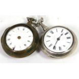 A silver pair cased verge pocket watch, gilt fusee movement signed Wm Mathews, London, diamond