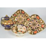 A pair of Royal Crown Derby Imari lozenge form dishes pattern 1128, 23cms, a similar bowl pattern