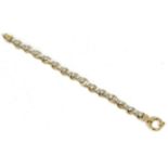 A 9 carat two colour gold hoop link bracelet, with large spring ring clasp, length 19cm 28.0g