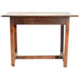 An 18th Century Joined Oak Side Table, with rectangular moulded top above a plain frieze, raised