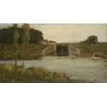 Bertram Priestman RA, ROI, NEAC, IS (1868-1951) ''Lock Gates at Camsix, Dusk'' Initialled and