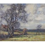 John William Howey (1873-1938) Farm in a landscape Signed, oil on canvas, 36.5cm by 44cm Provenance: