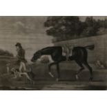 James Seymour (British, 1702-1752) A hunter being led out with two hounds Mezzotint by T Burford,