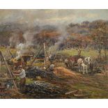 Rowland Henry Hill (1873-1952) Open cast mining at Eckington Signed, oil on canvas, 61cm by 74.5cm