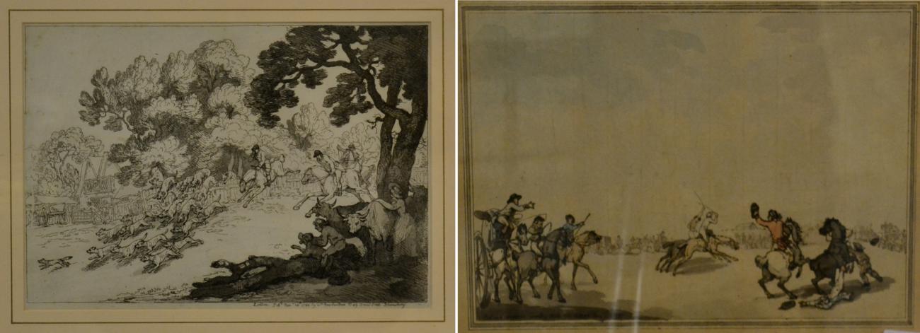 Thomas Rowlandson (British, 1757-1827) ''Fox Hunting'' ''Racing'' Etchings with aquatint, ''Racing''