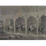 John Whessell (British, c.1760-1820) ''The Hunter's Stable, with a Hackney waiting'' Mezzotint by