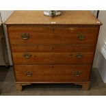 A 19th Century Pine Three Drawer Straight Front Chest of Drawers, with brass solid backplate handles