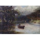 Walter Linsley Meegan (1859-1944) Figures boating on a river Signed, oil on canvas, 24.5cm by 34.5cm