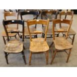 A Matched Set of Seven 19th Century Elm Provincial Dining Chairs, with curved top rails above