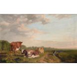 Follower of Thomas Sidney Cooper (1803-1902) Country figure and cattle at rest in a extensive