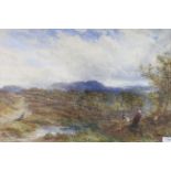 Edwin Ellis (1842-1895) Moor scene with figures Signed, watercolour, 47cm by 70cm