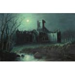 Walter Linsley Meegan (1859-1944) Ruined abbey by moonlight Signed, oil on canvas, 48.5cm by 74cm